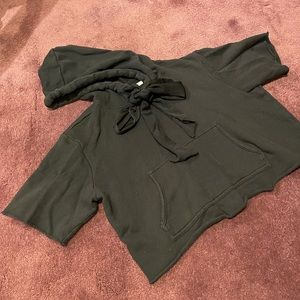 Avec Les Filles cropped short sleeve sweater with drawstring bow